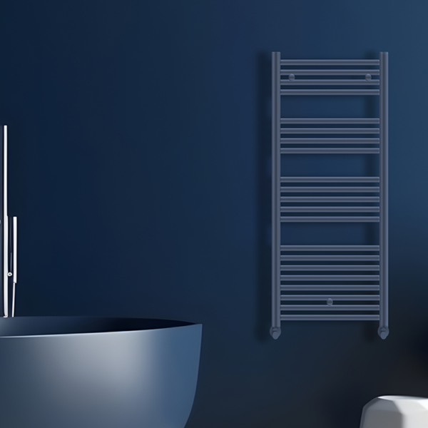 Tyne Heated Towel Rail | Brushed Brass & Matt Blue | Heated Towel Rails | Delivery throughout the UK | Direct Radiators