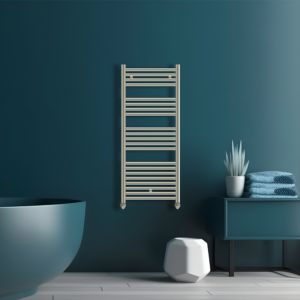 Tyne Heated Towel Rail | Brushed Brass & Matt Blue | Heated Towel Rails | Delivery throughout the UK | Direct Radiators