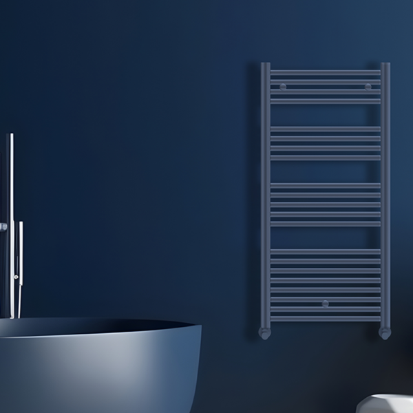 Tyne Heated Towel Rail | Brushed Brass & Matt Blue | Heated Towel Rails | Delivery throughout the UK | Direct Radiators