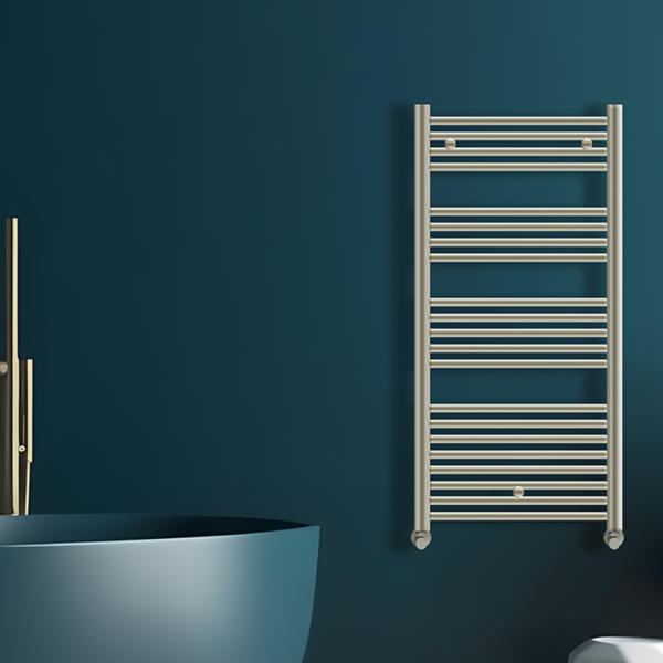 Tyne Heated Towel Rail | Brushed Brass & Matt Blue | Heated Towel Rails | Delivery throughout the UK | Direct Radiators