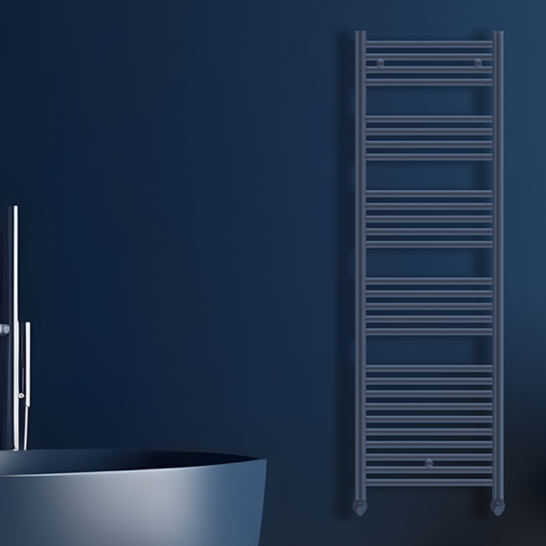 Tyne Heated Towel Rail | Brushed Brass & Matt Blue | Heated Towel Rails | Delivery throughout the UK | Direct Radiators