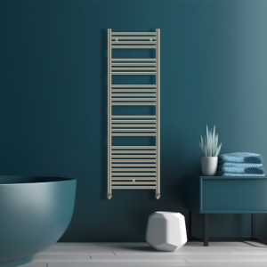 Tyne Heated Towel Rail | Brushed Brass & Matt Blue | Heated Towel Rails | Delivery throughout the UK | Direct Radiators