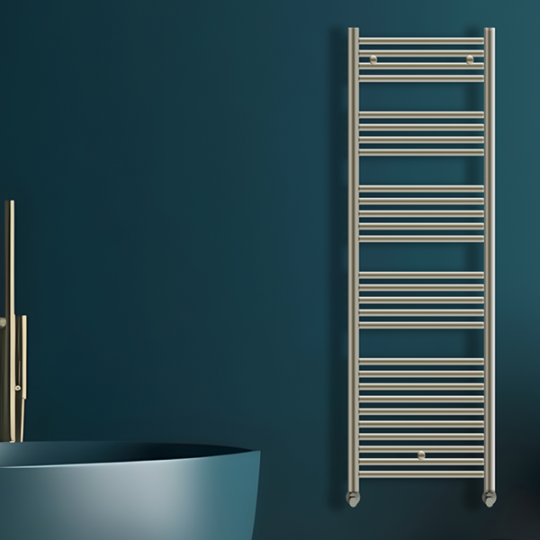 Tyne Heated Towel Rail | Brushed Brass & Matt Blue | Heated Towel Rails | Delivery throughout the UK | Direct Radiators