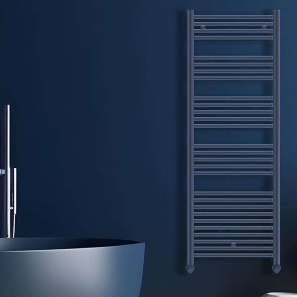 Tyne Heated Towel Rail | Brushed Brass & Matt Blue | Heated Towel Rails | Delivery throughout the UK | Direct Radiators