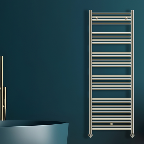 Tyne Heated Towel Rail | Brushed Brass & Matt Blue | Heated Towel Rails | Delivery throughout the UK | Direct Radiators