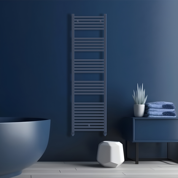 Tyne Heated Towel Rail | Brushed Brass & Matt Blue | Heated Towel Rails | Delivery throughout the UK | Direct Radiators