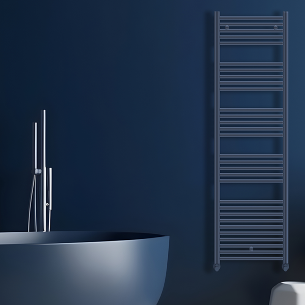 Tyne Heated Towel Rail | Brushed Brass & Matt Blue | Heated Towel Rails | Delivery throughout the UK | Direct Radiators