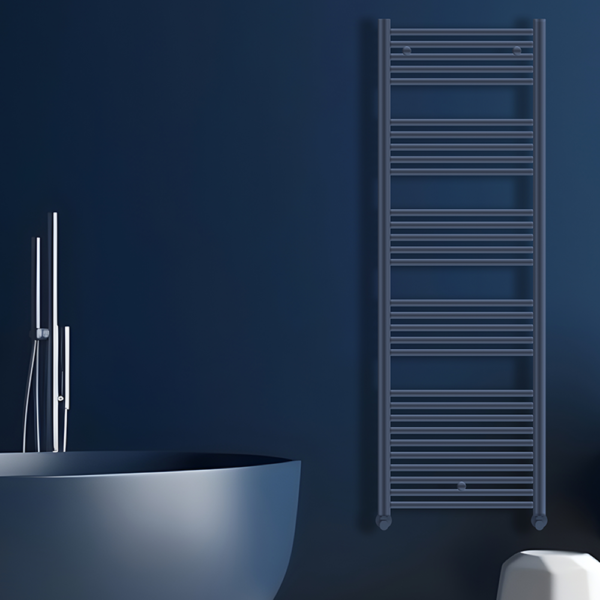 Tyne Heated Towel Rail | Brushed Brass & Matt Blue | Heated Towel Rails | Delivery throughout the UK | Direct Radiators