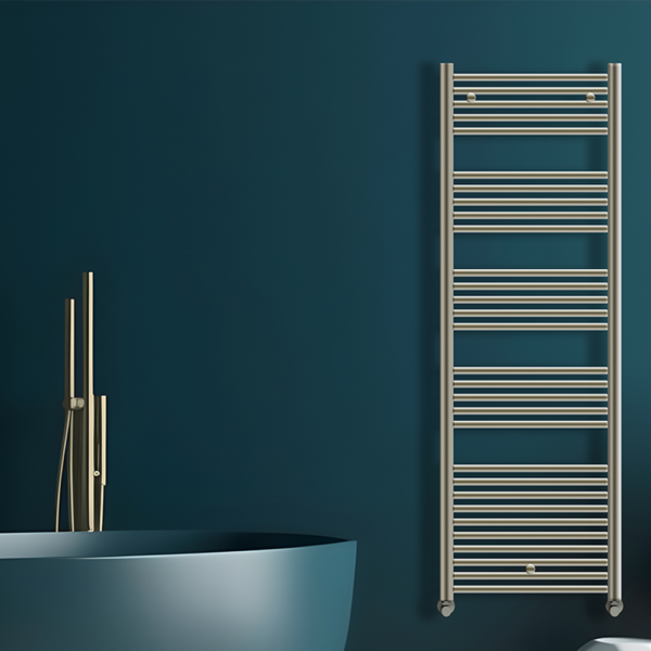 Tyne Heated Towel Rail | Brushed Brass & Matt Blue | Heated Towel Rails | Delivery throughout the UK | Direct Radiators