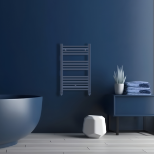 Tyne Heated Towel Rail | Brushed Brass & Matt Blue | Heated Towel Rails | Delivery throughout the UK | Direct Radiators