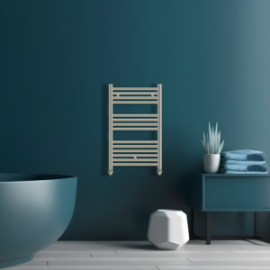 Tyne Heated Towel Rail | Brushed Brass & Matt Blue | Heated Towel Rails | Delivery throughout the UK | Direct Radiators