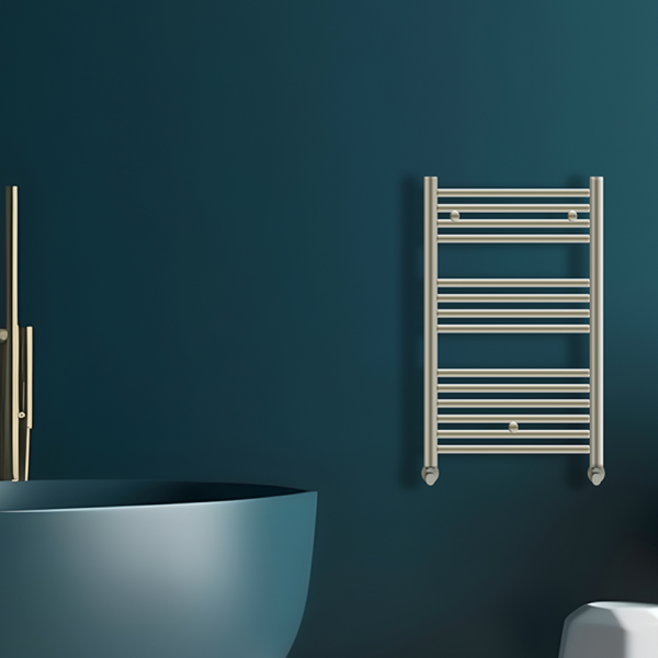 Tyne Heated Towel Rail | Brushed Brass & Matt Blue | Heated Towel Rails | Delivery throughout the UK | Direct Radiators