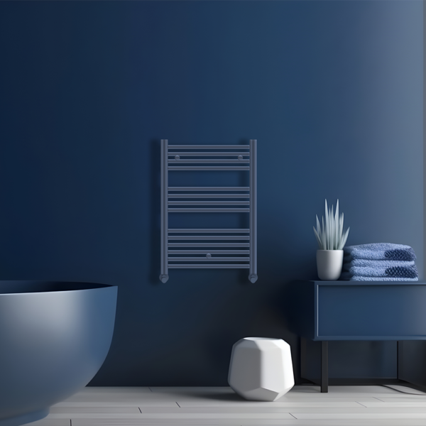 Tyne Heated Towel Rail | Brushed Brass & Matt Blue | Heated Towel Rails | Delivery throughout the UK | Direct Radiators