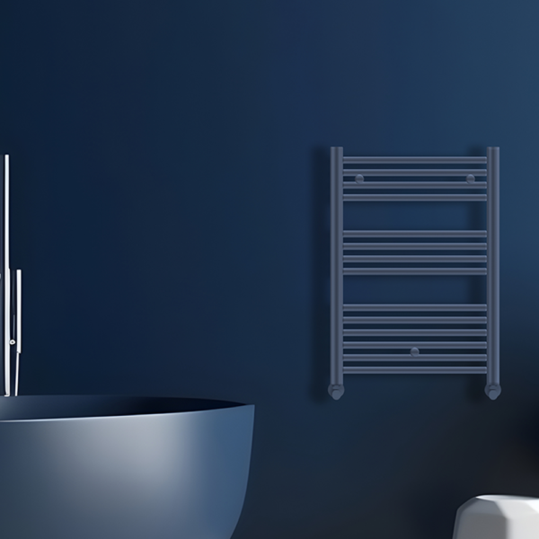 Tyne Heated Towel Rail | Brushed Brass & Matt Blue | Heated Towel Rails | Delivery throughout the UK | Direct Radiators