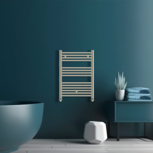 Tyne Heated Towel Rail | Brushed Brass & Matt Blue | Heated Towel Rails | Delivery throughout the UK | Direct Radiators