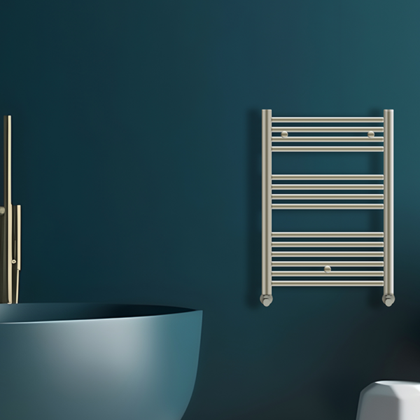Tyne Heated Towel Rail | Brushed Brass & Matt Blue | Heated Towel Rails | Delivery throughout the UK | Direct Radiators