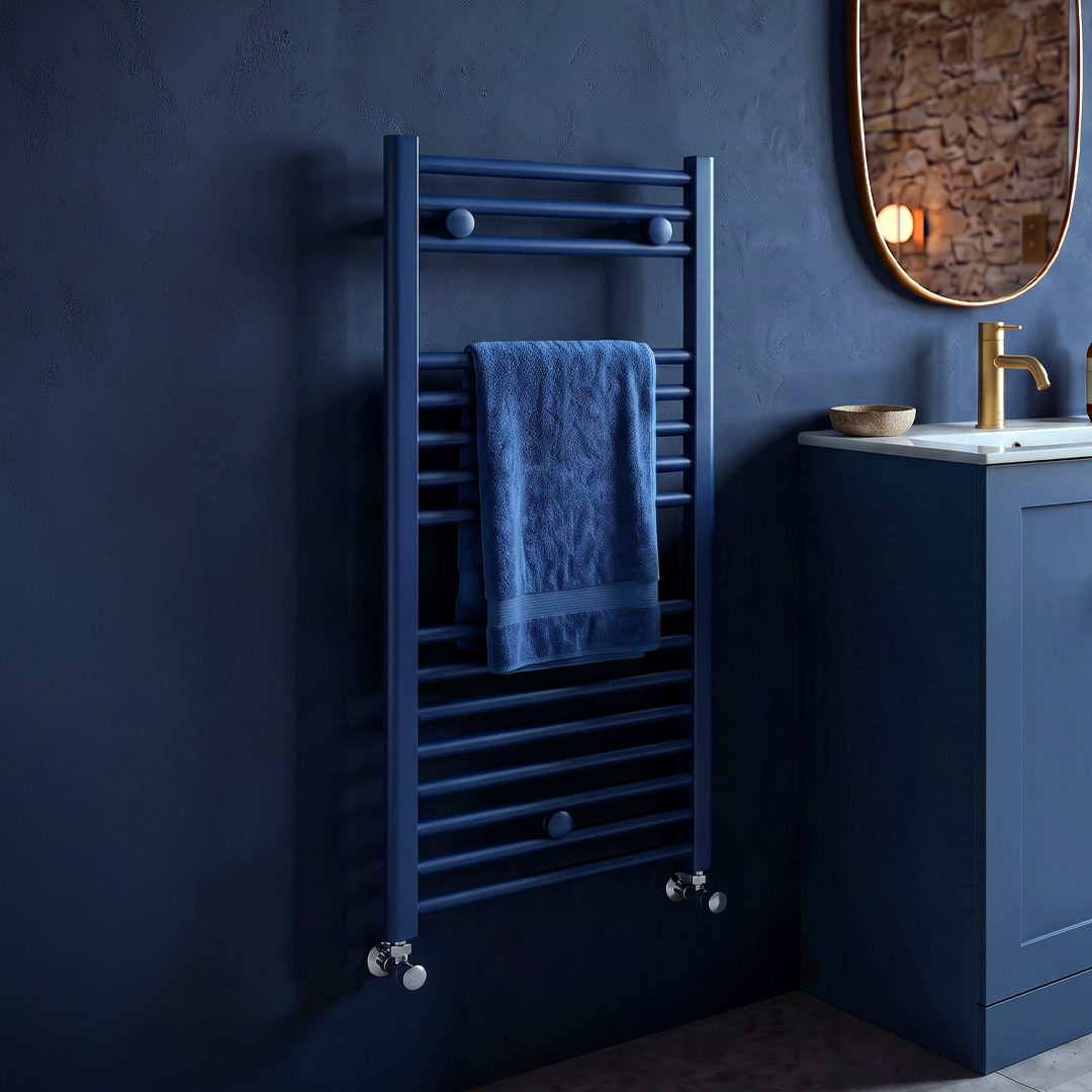 tyne matt blue heated towel rail