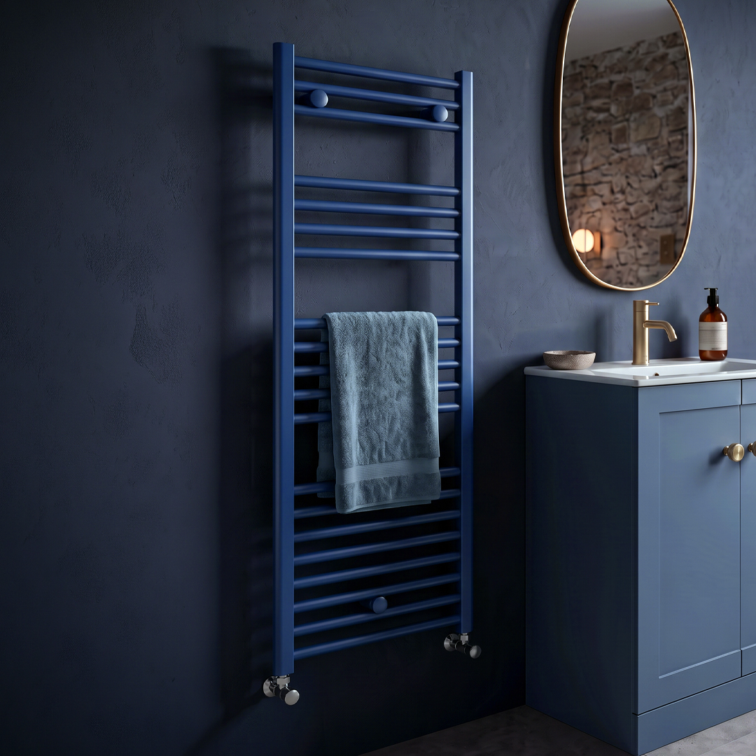tyne matt blue heated towel rail