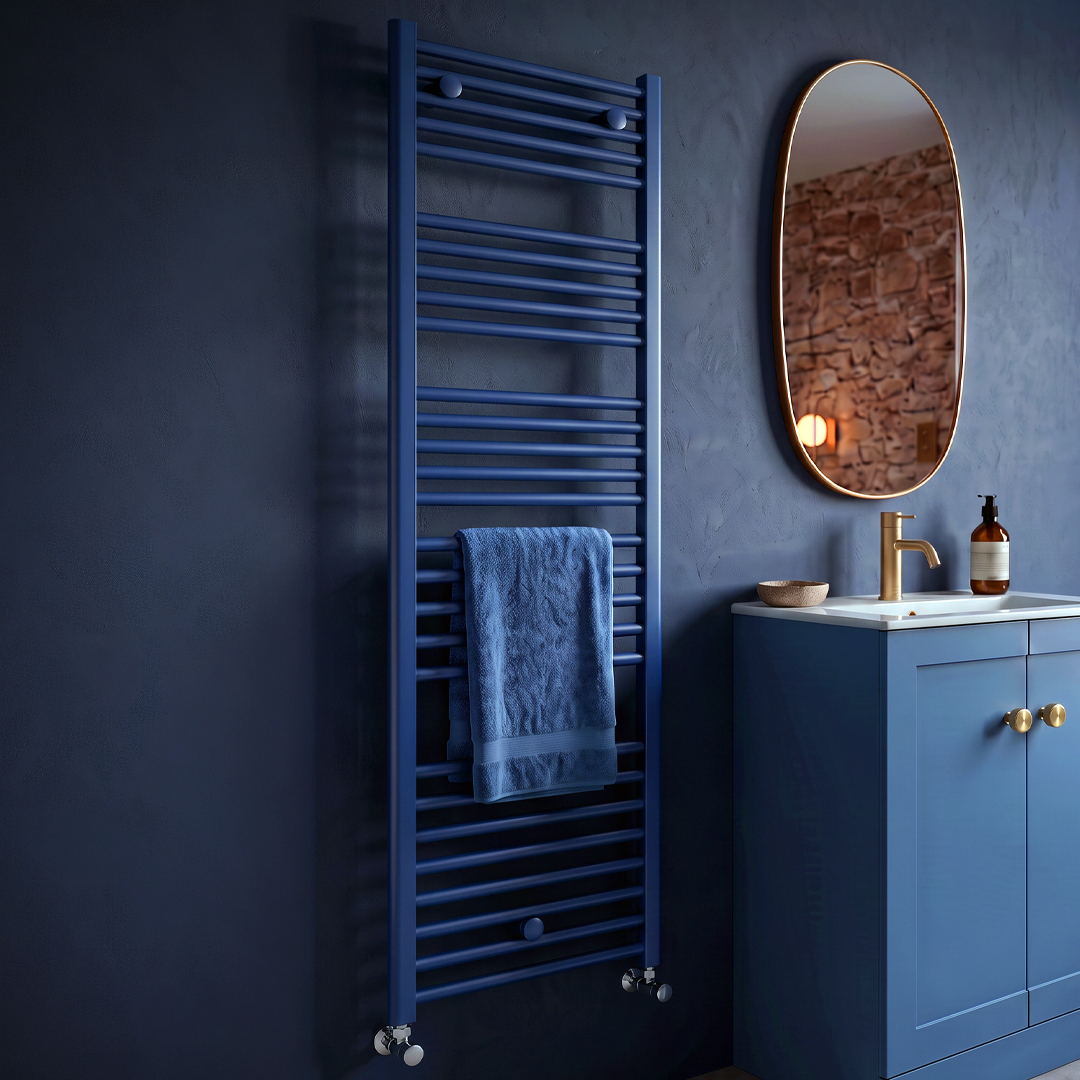 tyne matt blue heated towel rail