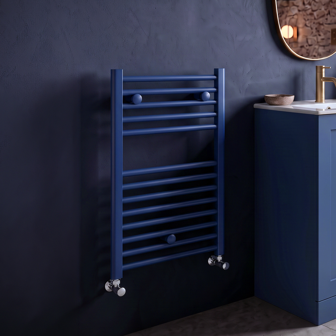 tyne matt blue heated towel rail