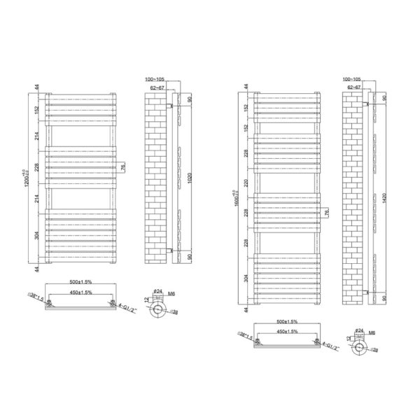 Devon Heated Towel Rail | Brushed Brass | Heated Towel Rails | Delivery throughout the UK | Direct Radiators