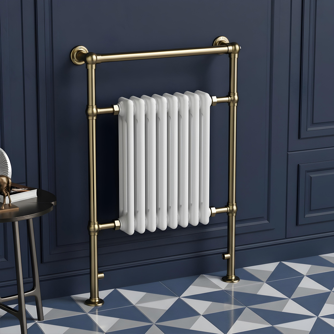 Oxford Brushed Brass Traditional Heated Towel Rail | Direct Radiators | Heated Towel Rails UK