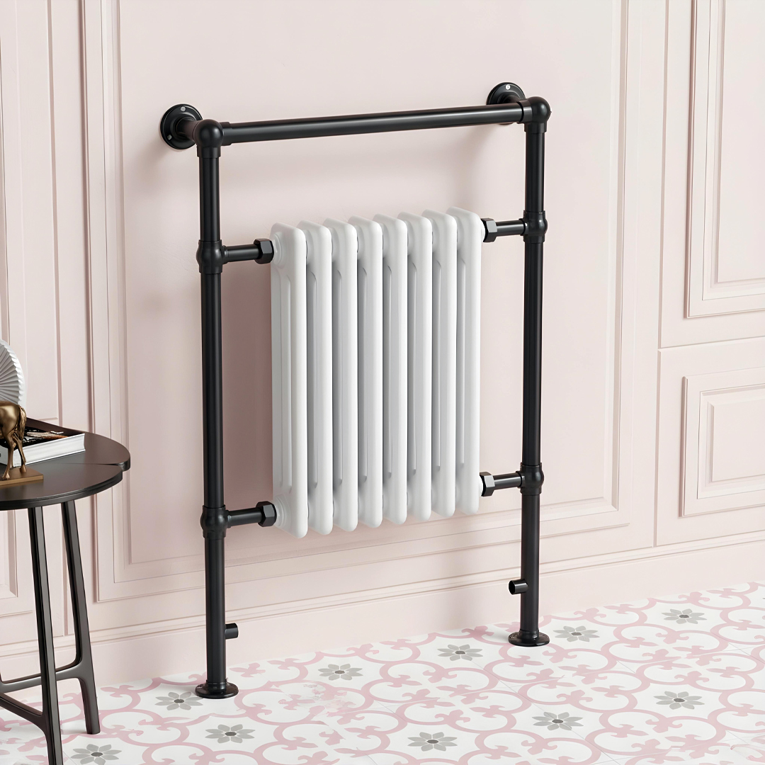 Oxford Matt Black Traditional Heated Towel Rail | Direct Radiators | Heated Towel Rails UK