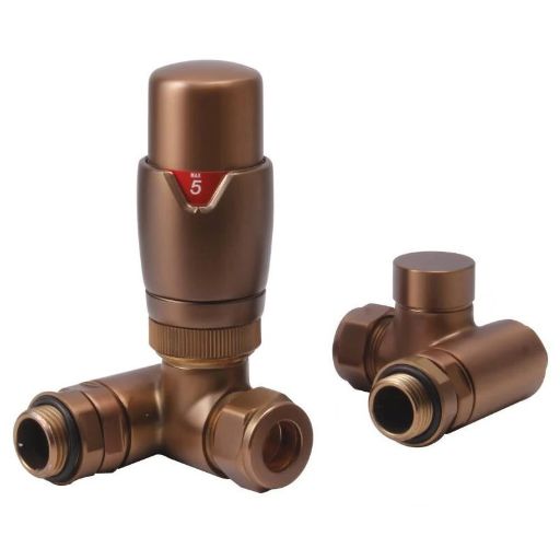 Orta Dual Fuel Corner TRV Valve Set in Brushed Bronze