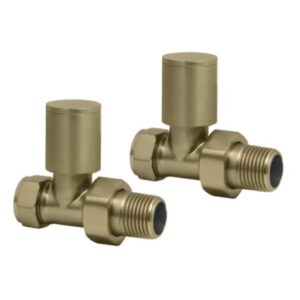 Ainsa Round Straight Valve & Lockshield in Brushed Brass