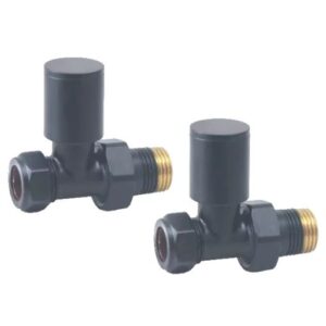 Ainsa Round Straight Valve & Lockshield in Basalt Grey